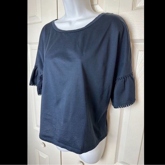 WEEKEND MAXMARA Nerone Bell Sleeve Tee Shirt Top Blouse Blue Mercerized Cotton - Picture 3 of 13